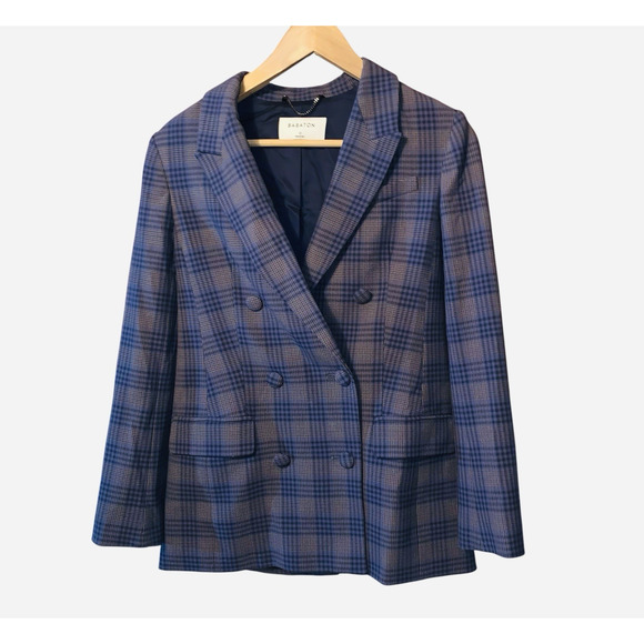 Aritzia Babaton Samuel blue gray double-breasted plaid blazer - Picture 1 of 10